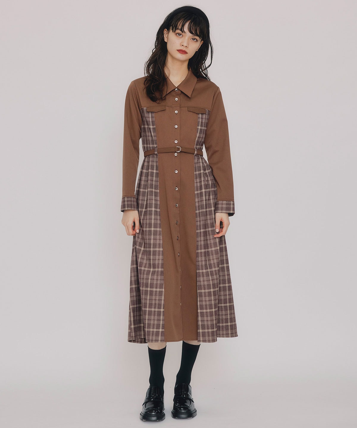 チェックパネルロングワンピース