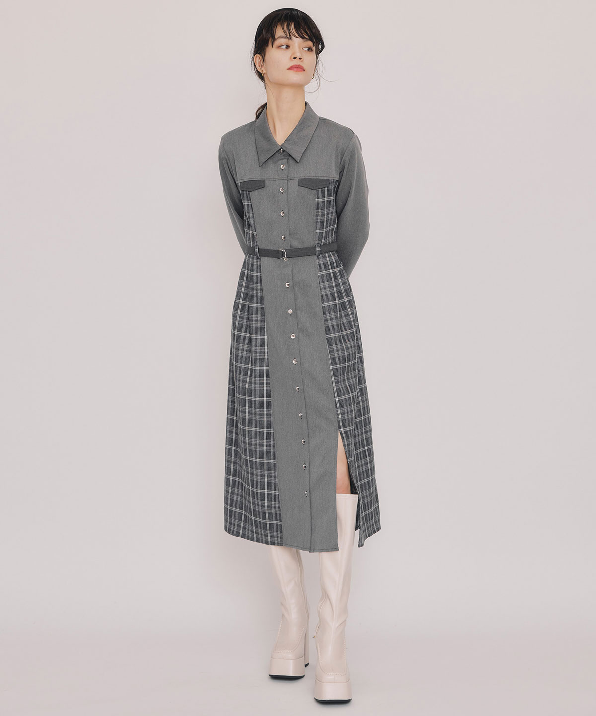 チェックパネルロングワンピース