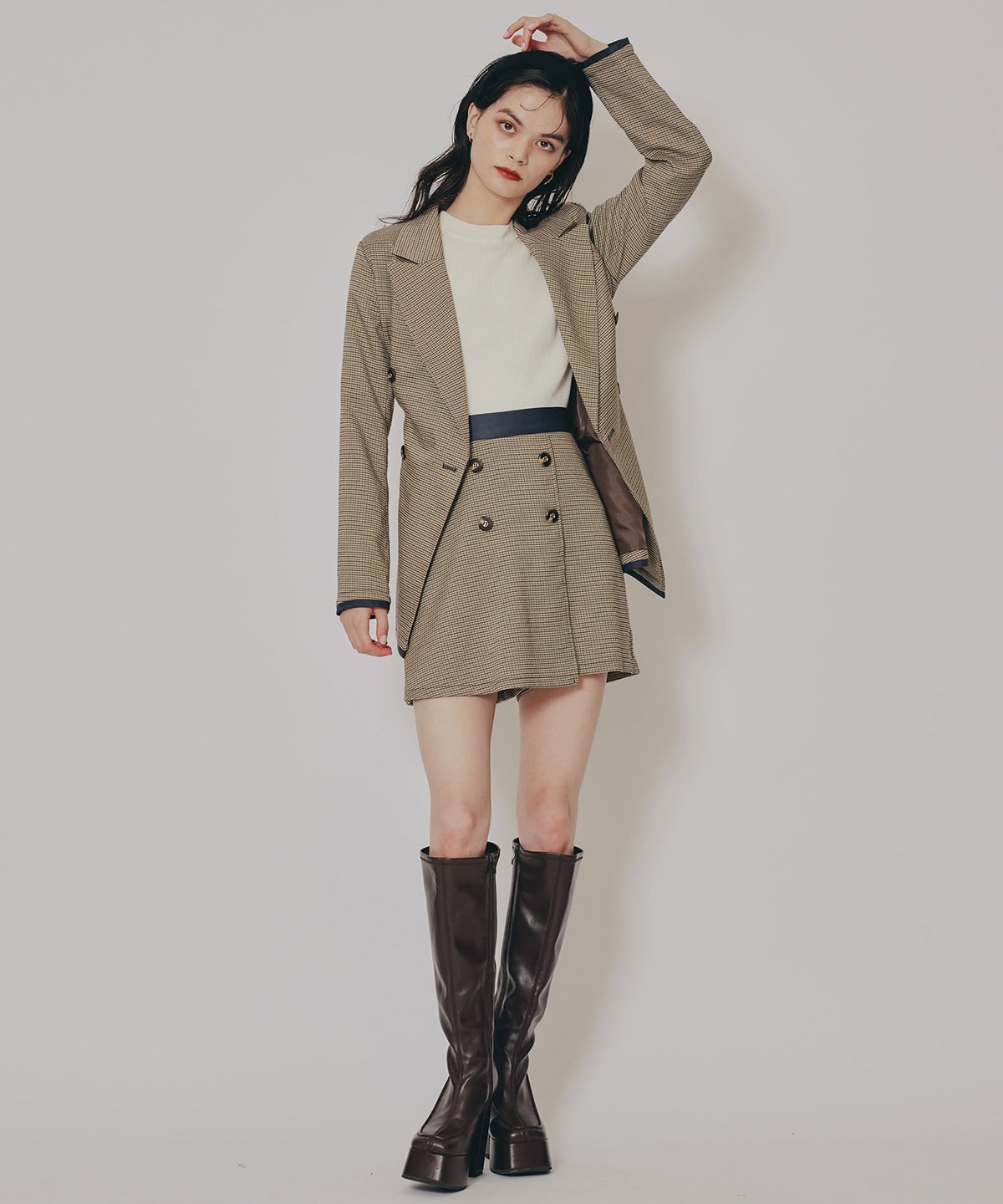 【セットアップ可能】グレンチェックダブルジャケット