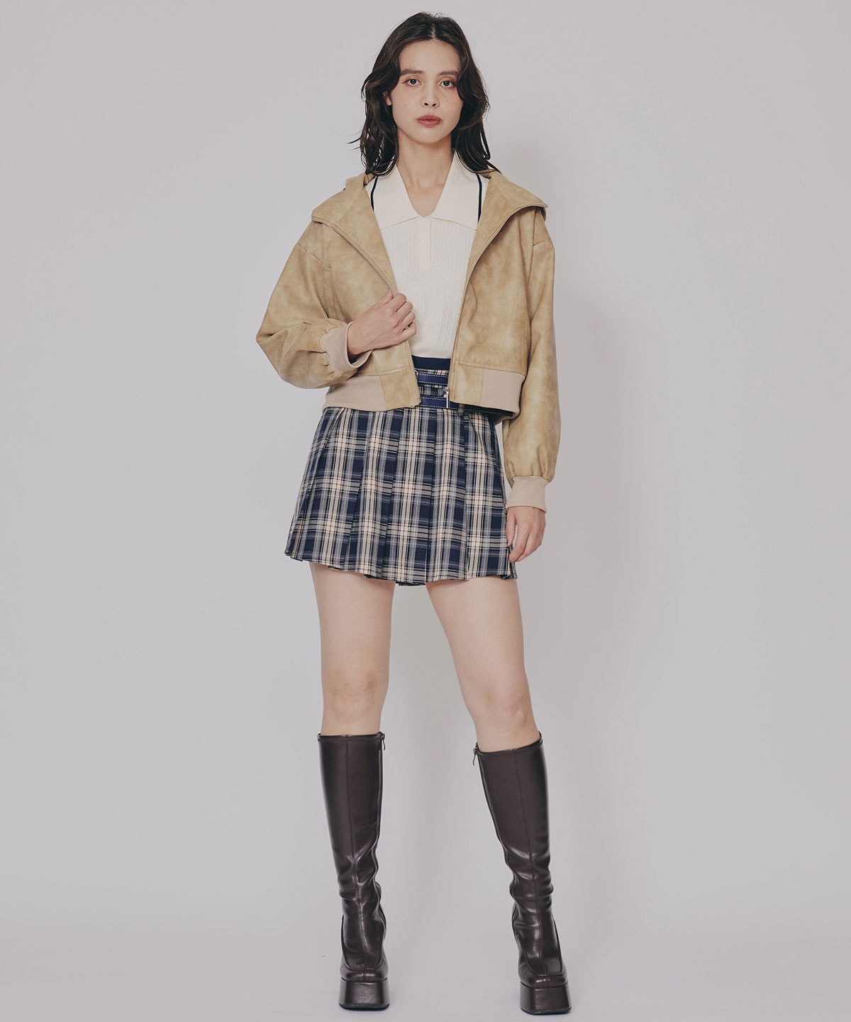 ヴィンテージライクレザーフーディブルゾン