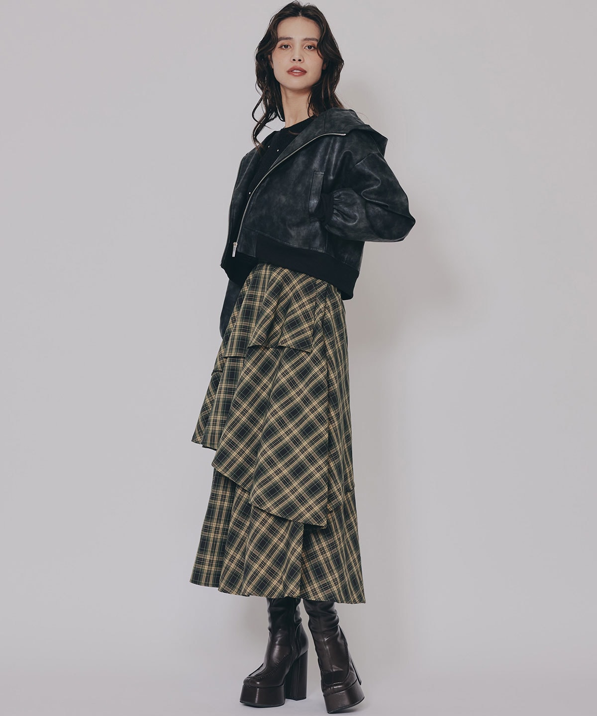 ヴィンテージライクレザーフーディブルゾン