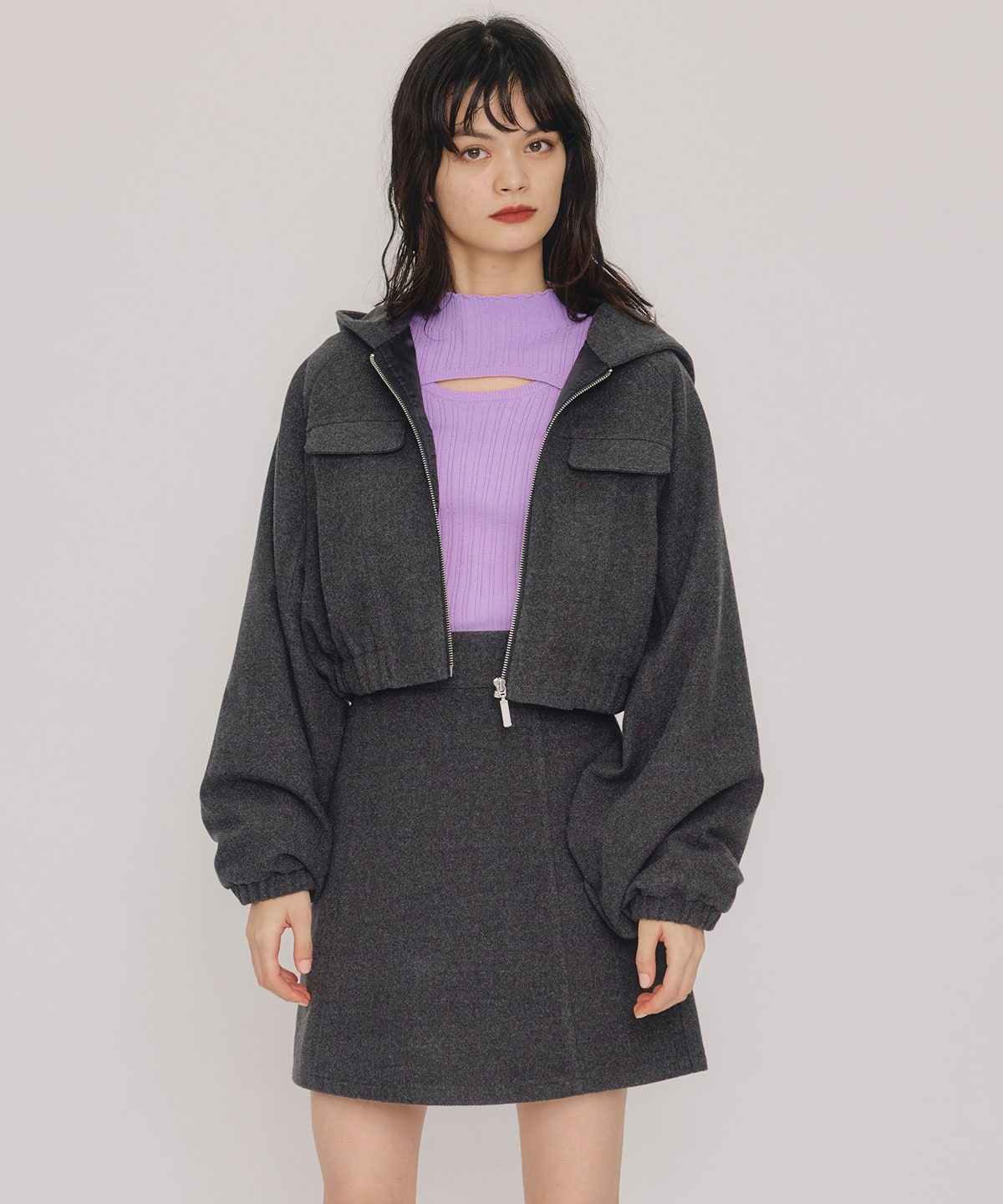 【セットアップ可能】ビッグスリーブフードショートブルゾン