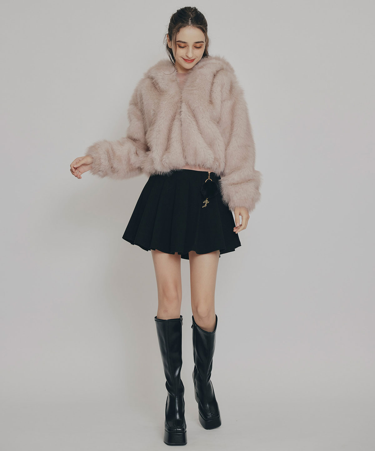 フォックスファーライクフーディショートジャケット