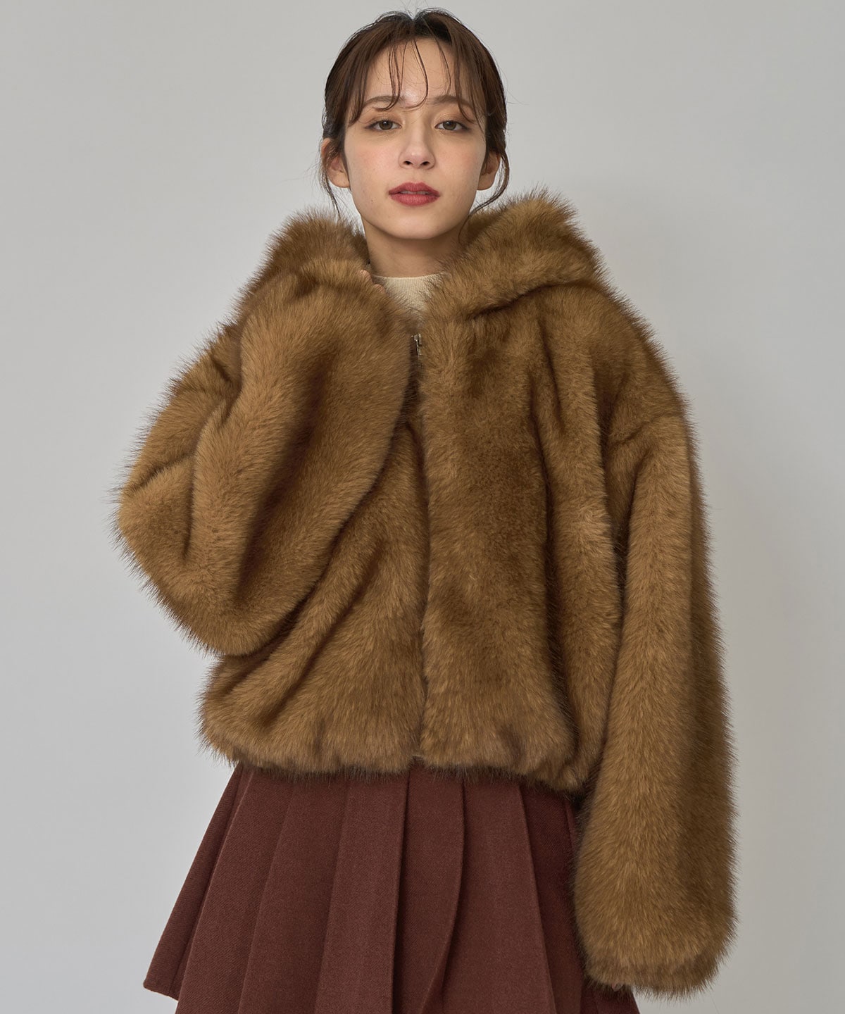 フォックスファーライクフーディショートジャケット