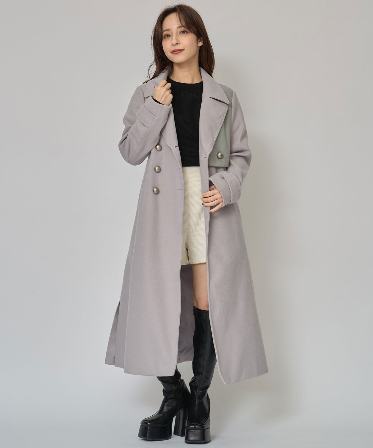 バイカラースリムチェスターコート