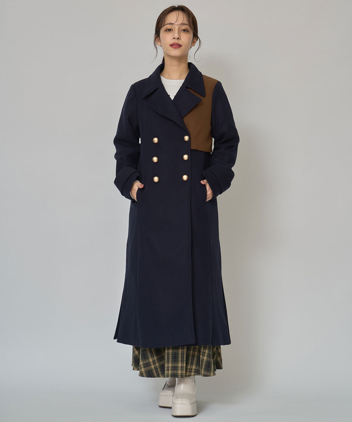 バイカラースリムチェスターコート