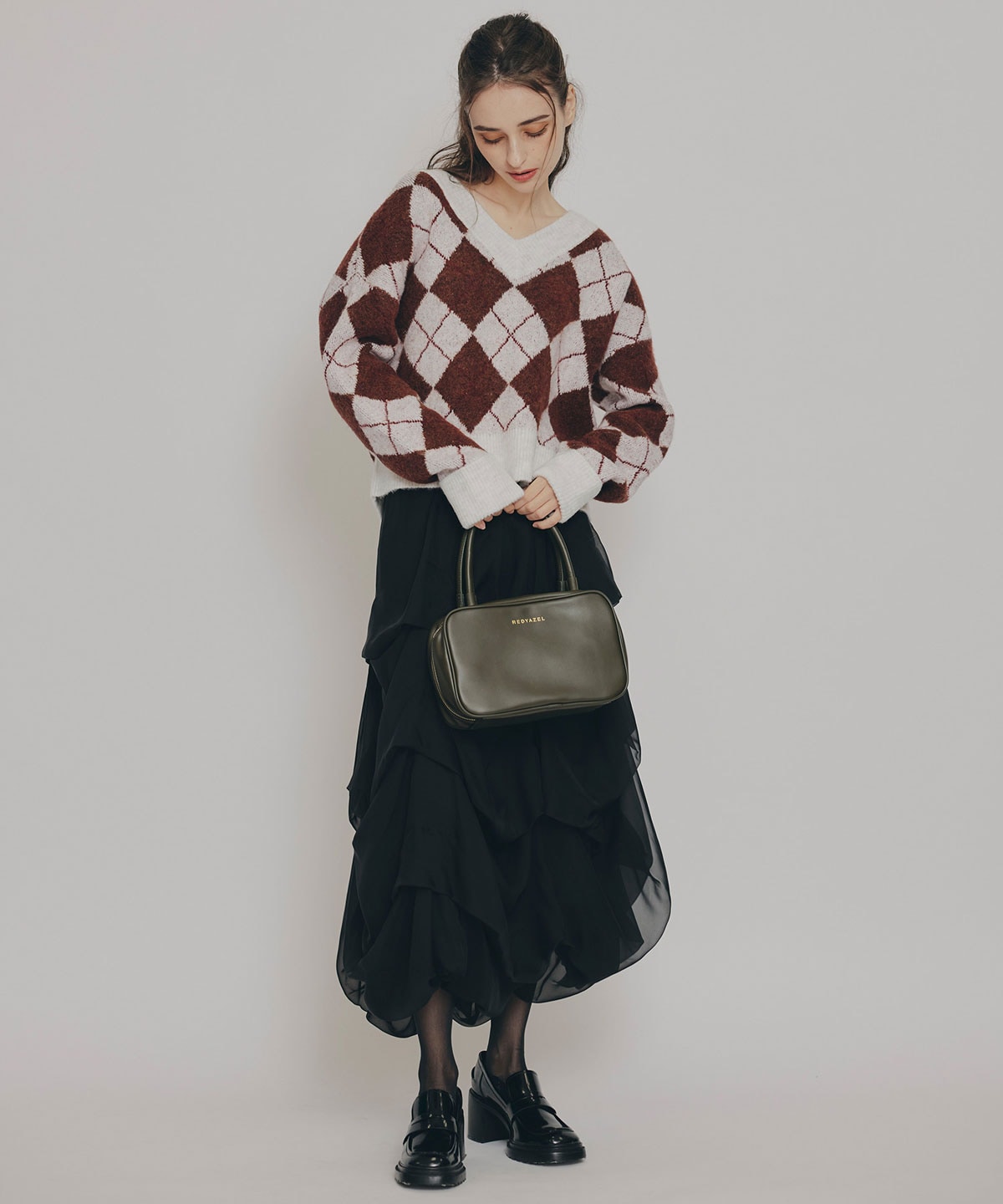 アーガイルVネックニットプルオーバー