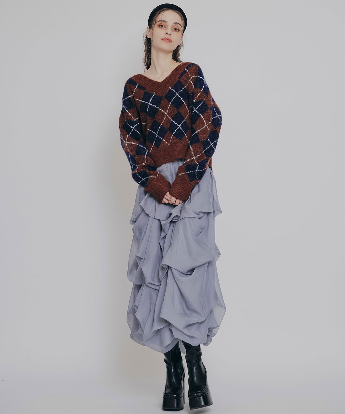 アーガイルVネックニットプルオーバー