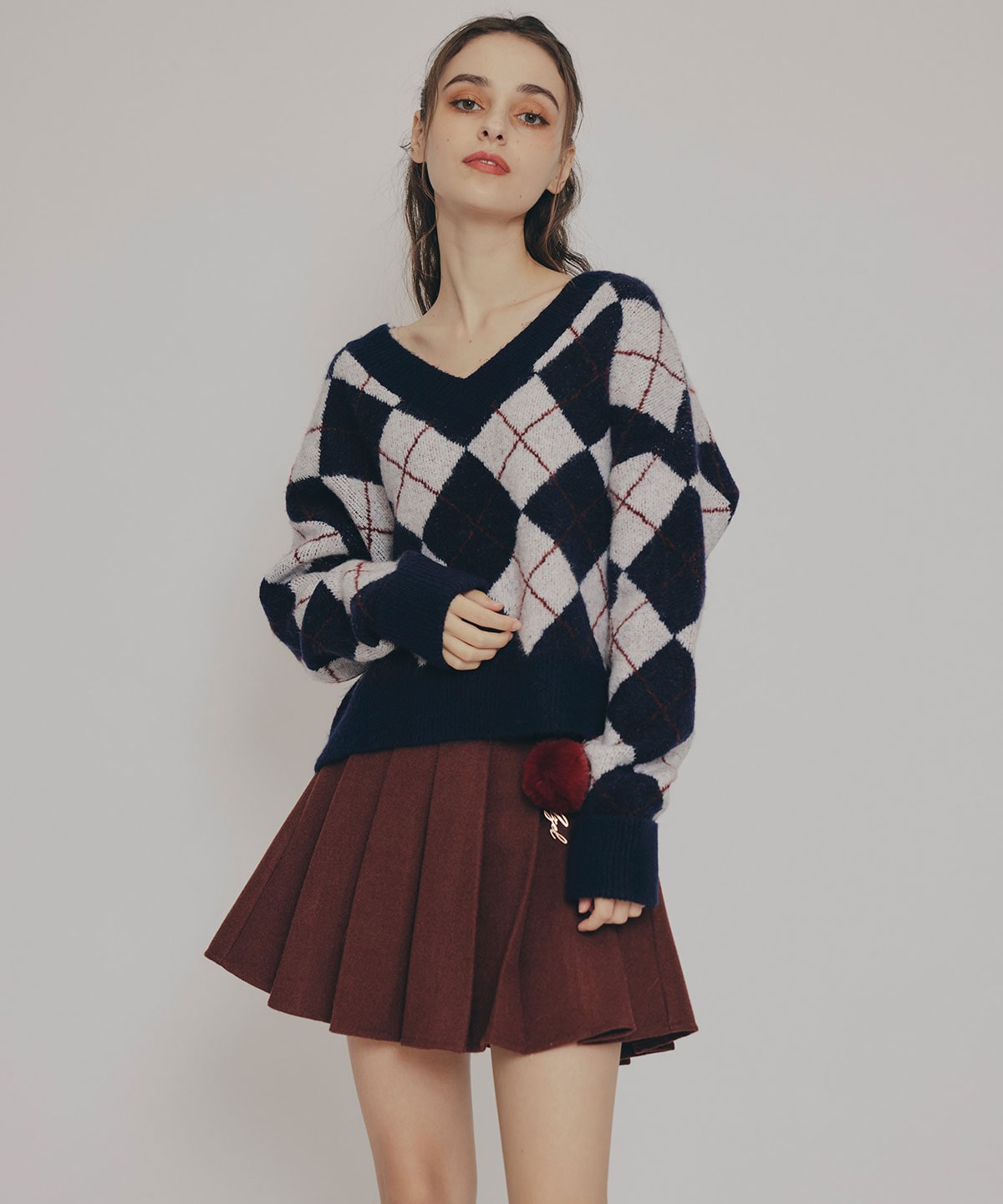 アーガイルVネックニットプルオーバー