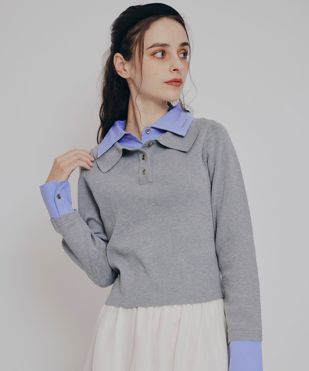 ダブルカラーポロニットトップス