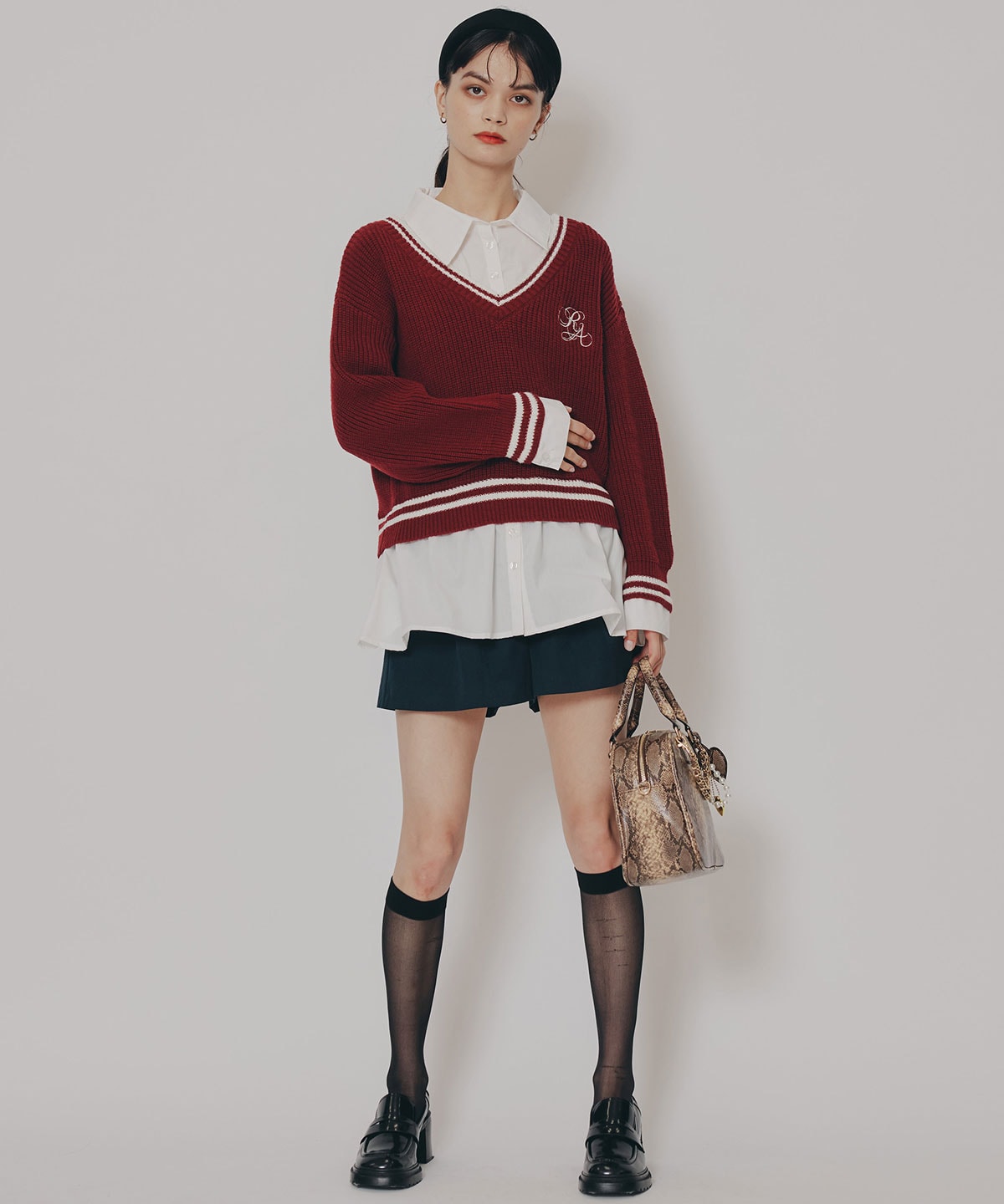 レイヤードシャツドッキングニットプルオーバー