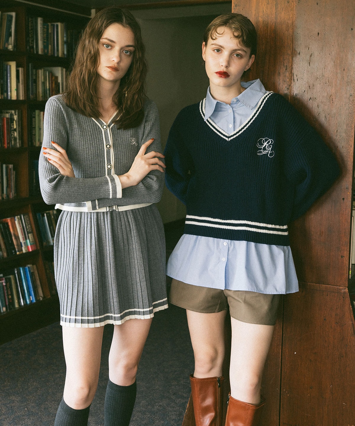 レイヤードシャツドッキングニットプルオーバー