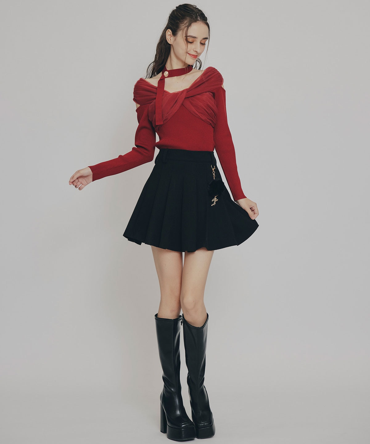 チョーカークロスチュールニットトップス