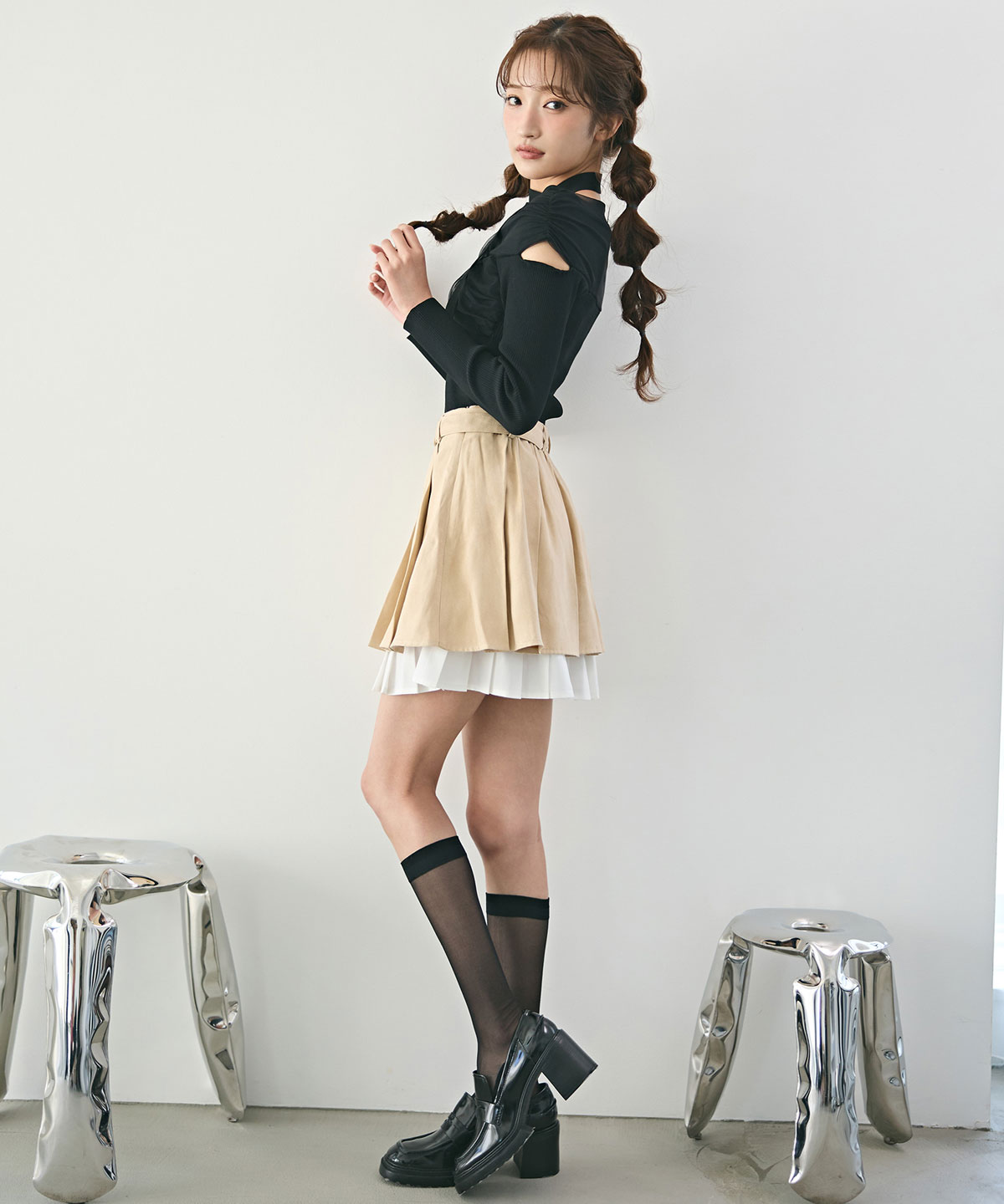 チョーカークロスチュールニットトップス