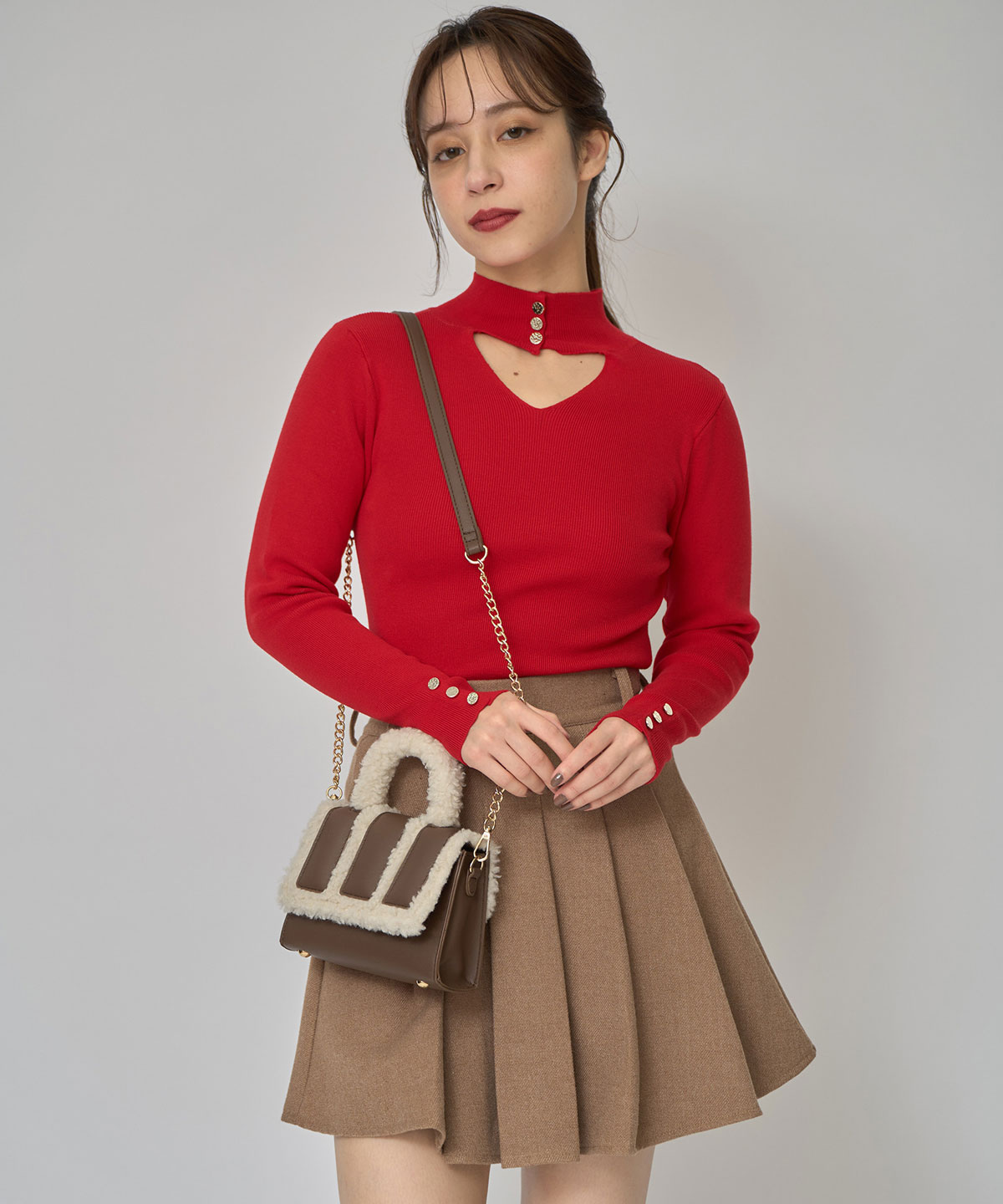 2WAYハイネックボタンニットトップス