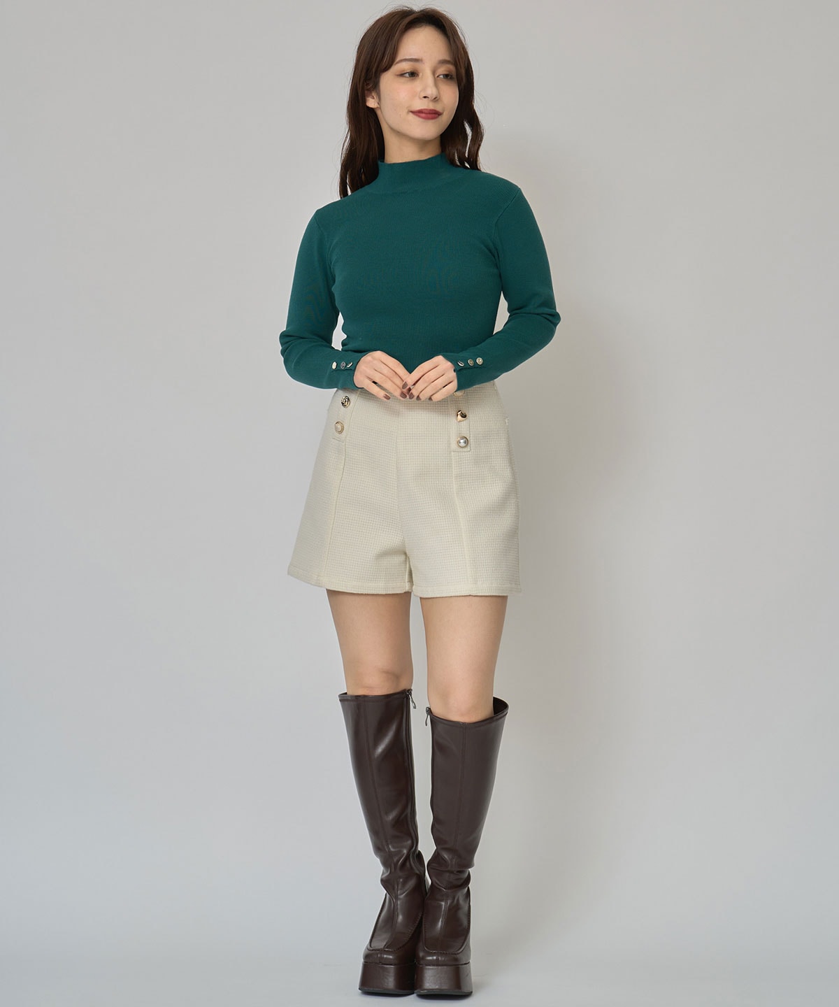 2WAYハイネックボタンニットトップス