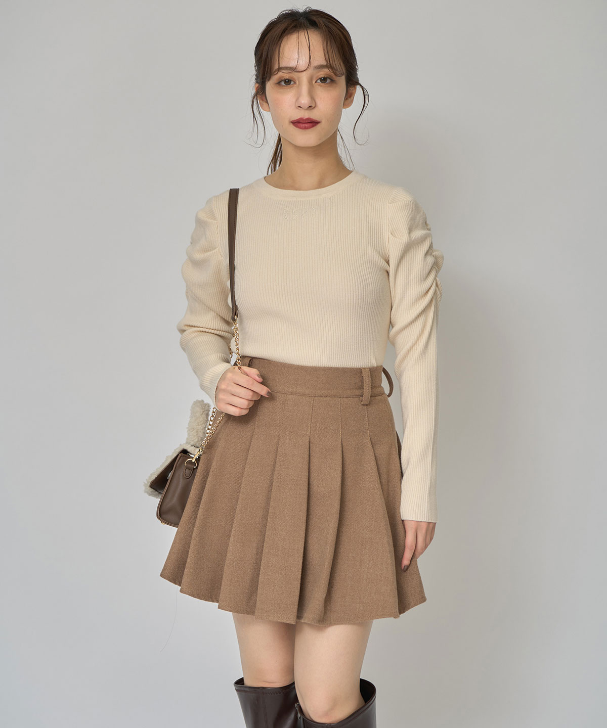 パワショルロゴリブニットトップス