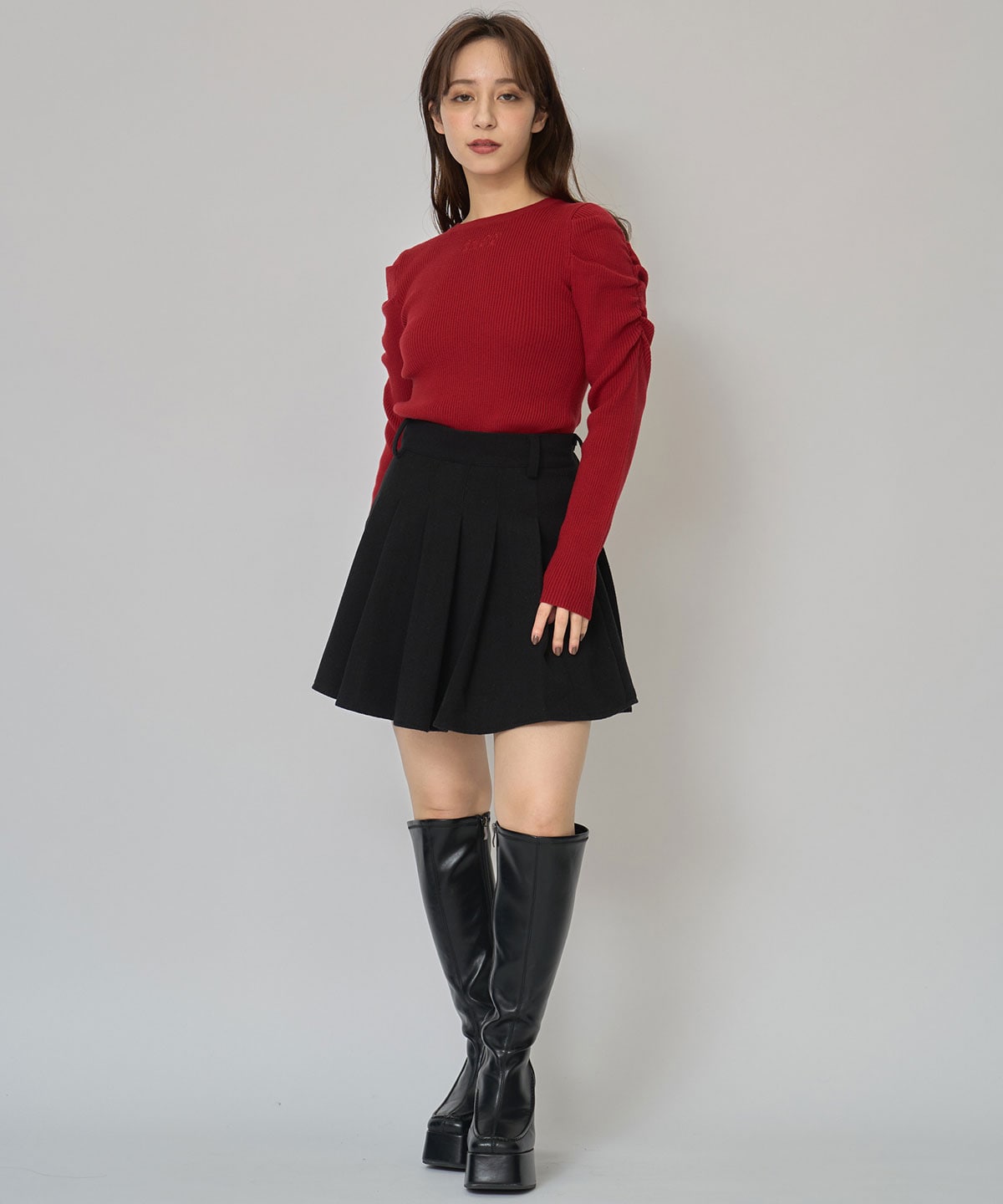 パワショルロゴリブニットトップス