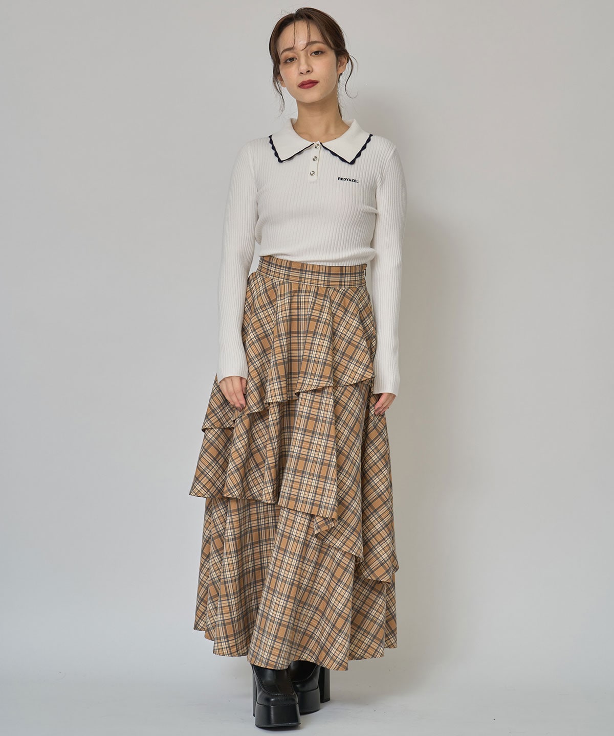 スカラカラーポロニットプルオーバー