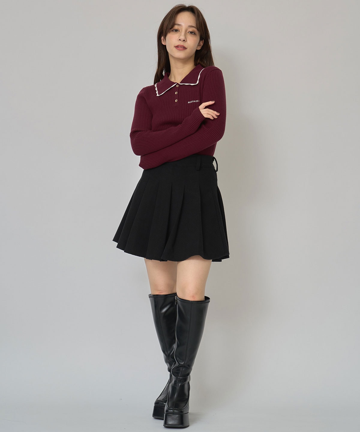 スカラカラーポロニットプルオーバー