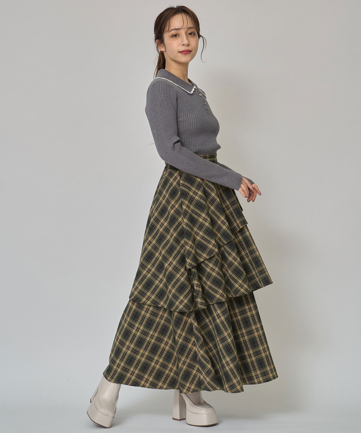 スカラカラーポロニットプルオーバー