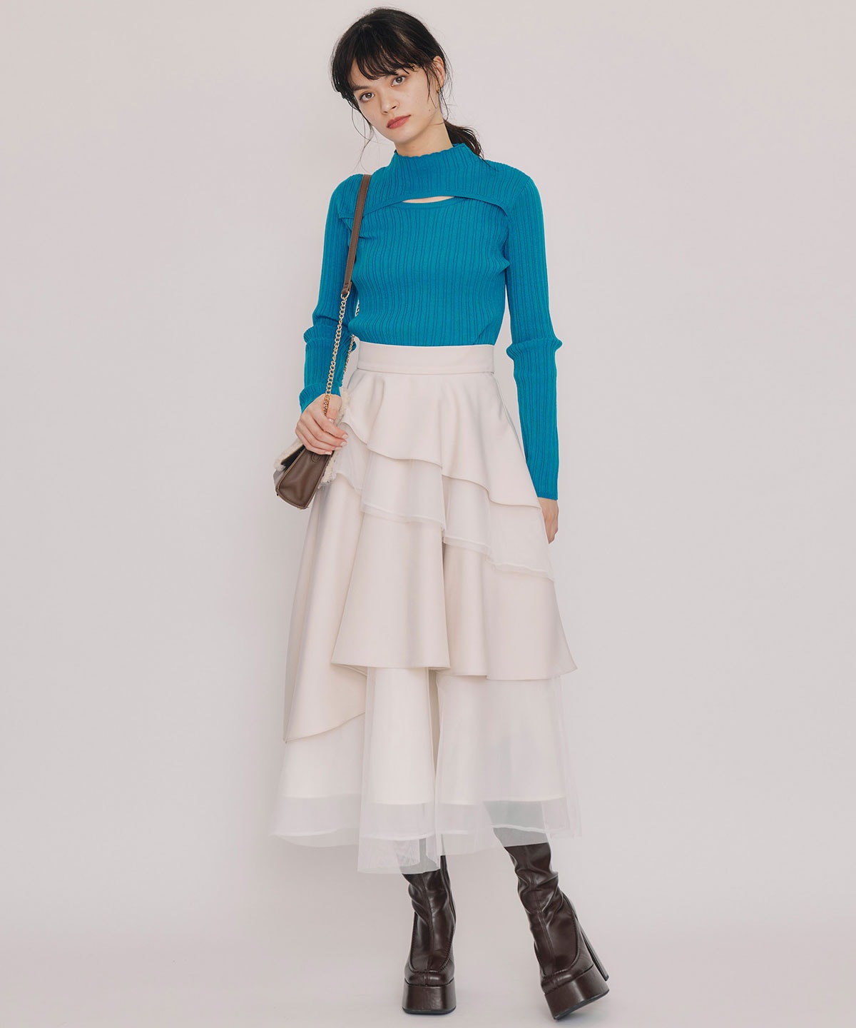 レイヤードデザインランダムリブニットプルオーバー