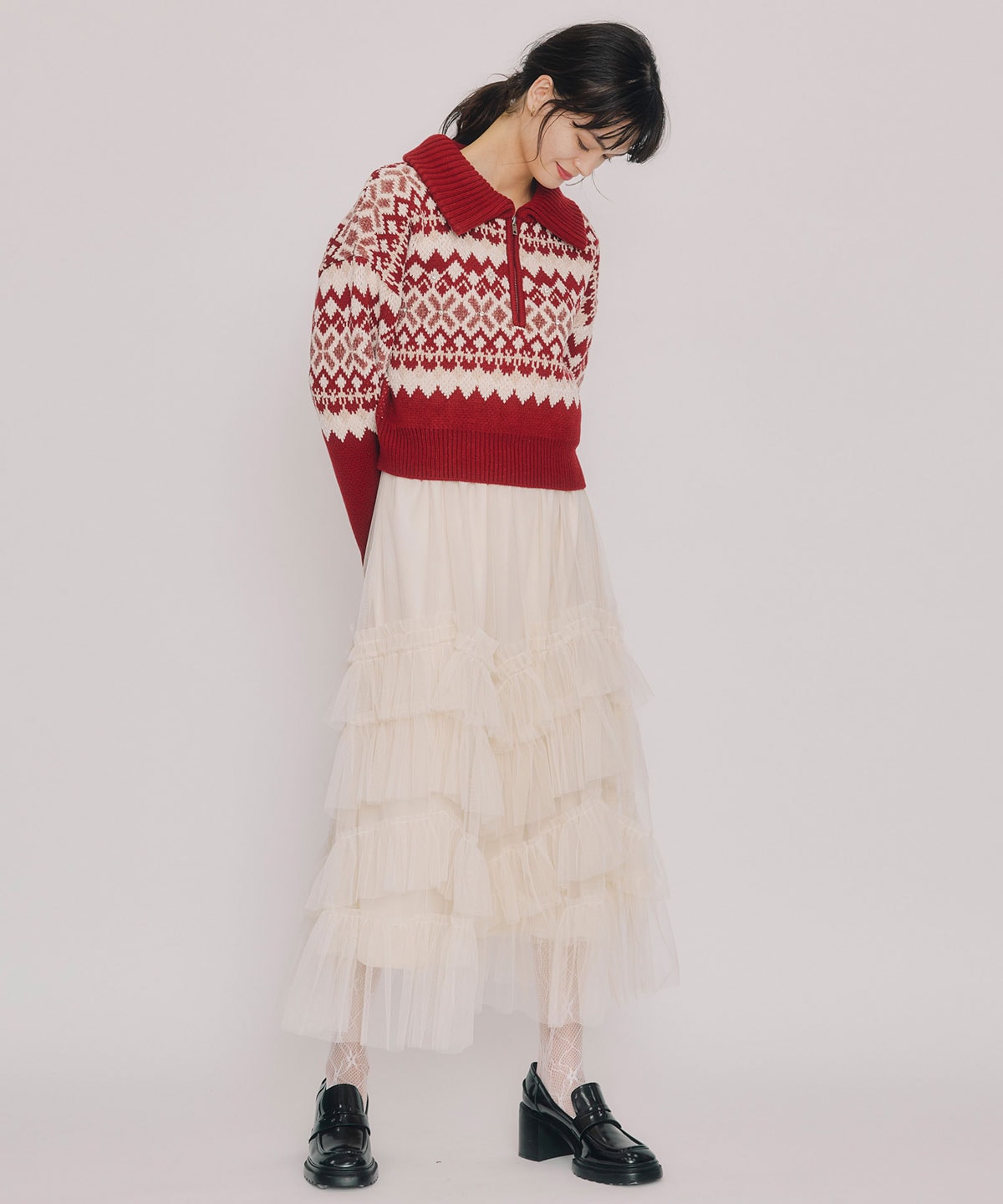 ビジューノルディックデザインニットプルオーバー