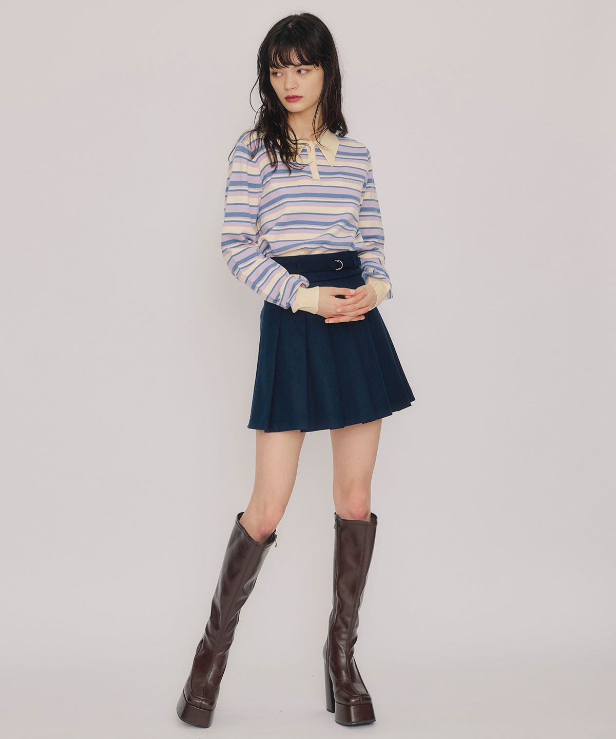 マルチボーダーロゴニットプルオーバー