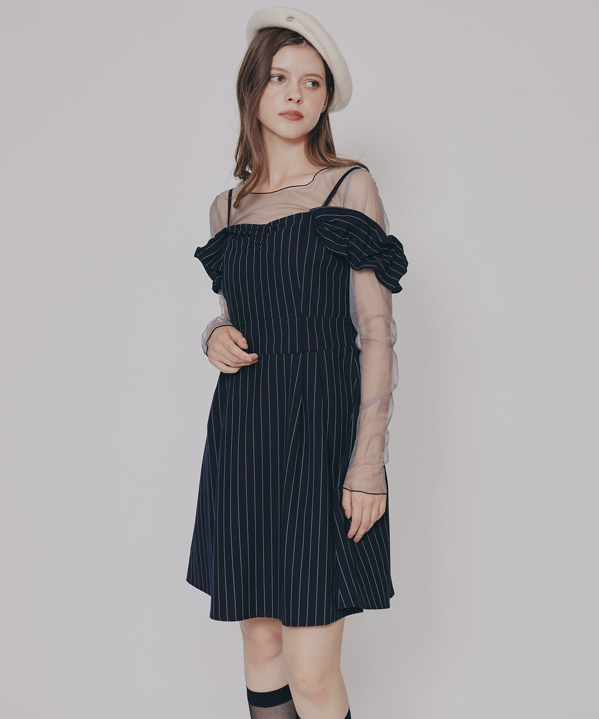 バイカラーメロウチュールトップス×ベアトップ