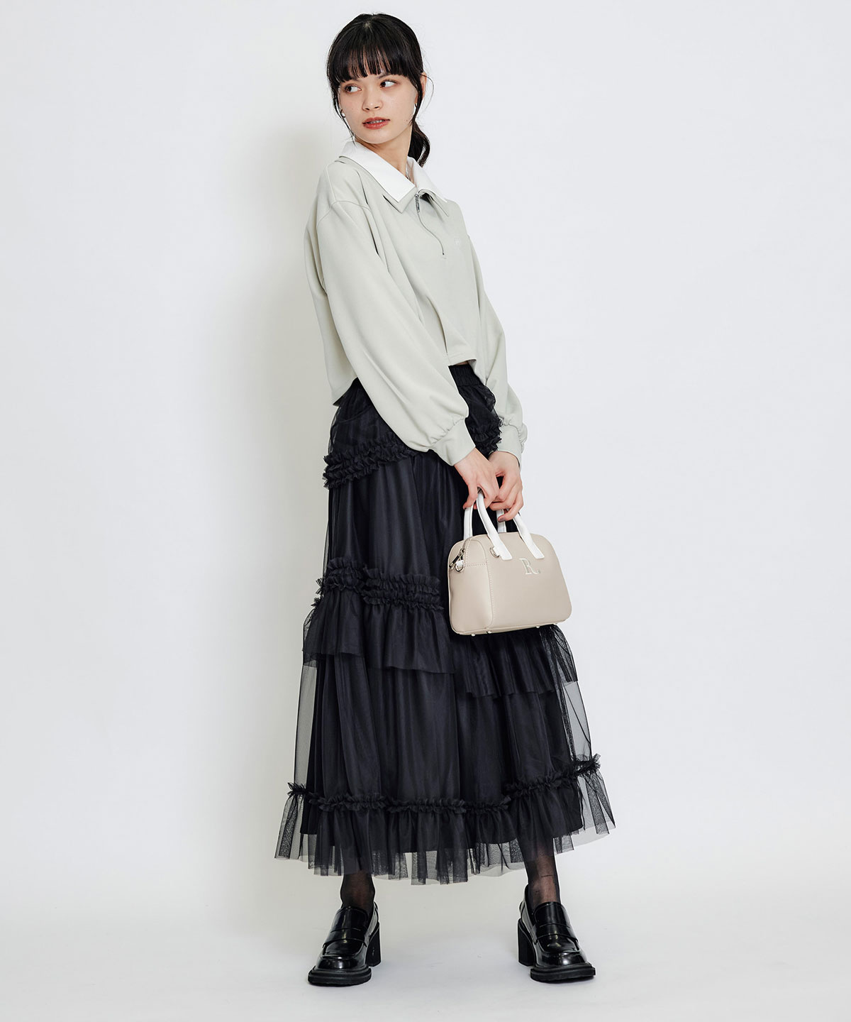 レザーライクチャンキーヒールローファー