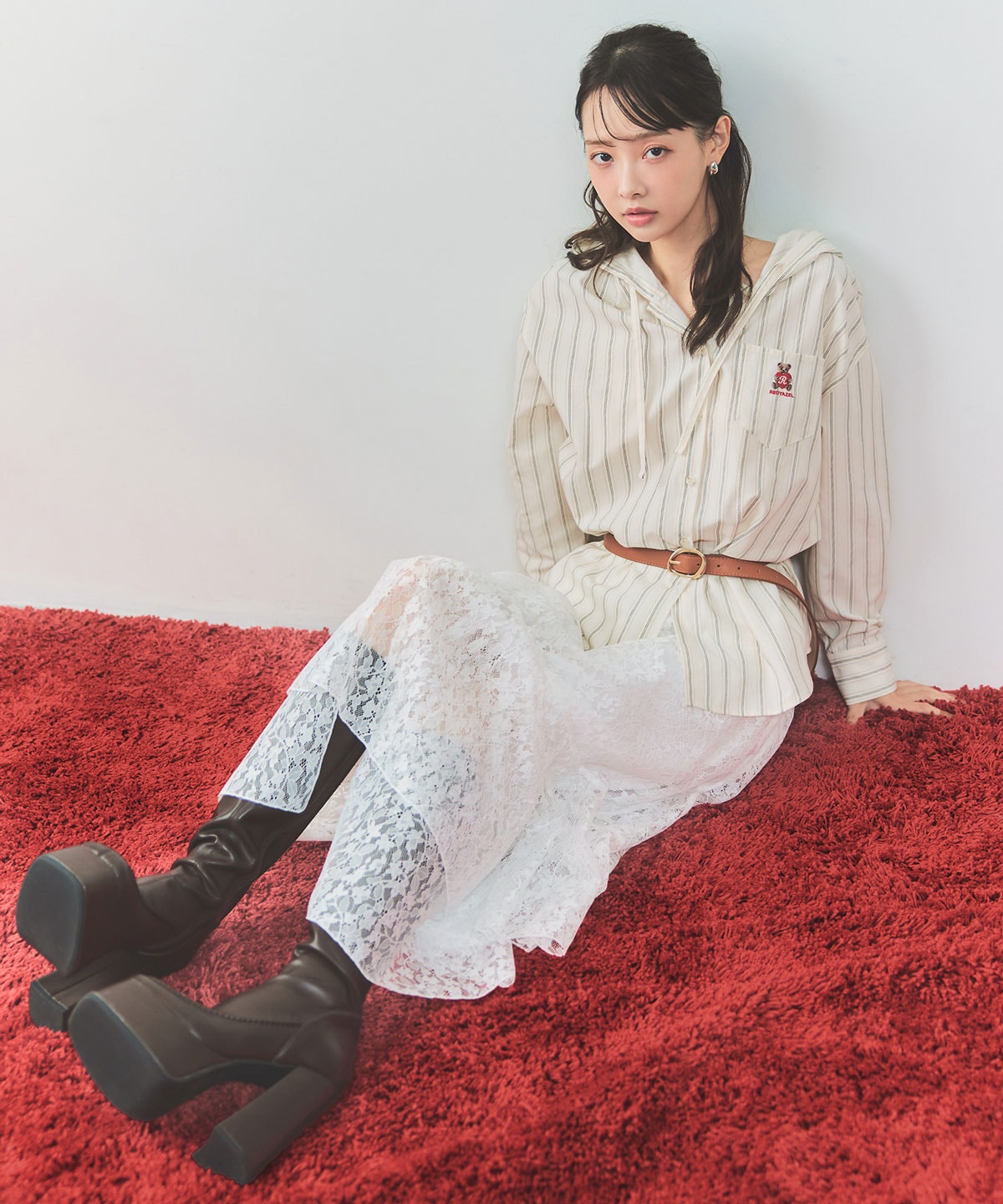 【2/13(金) 昼12時発売開始】Azelyハートストライプフードシャツブラウス