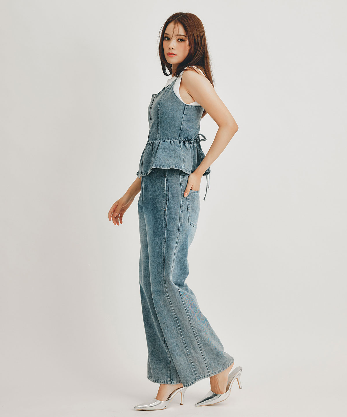 【Vintage Denim Series】ヴィンテージウォッシュバックレースアップデニムビスチェ