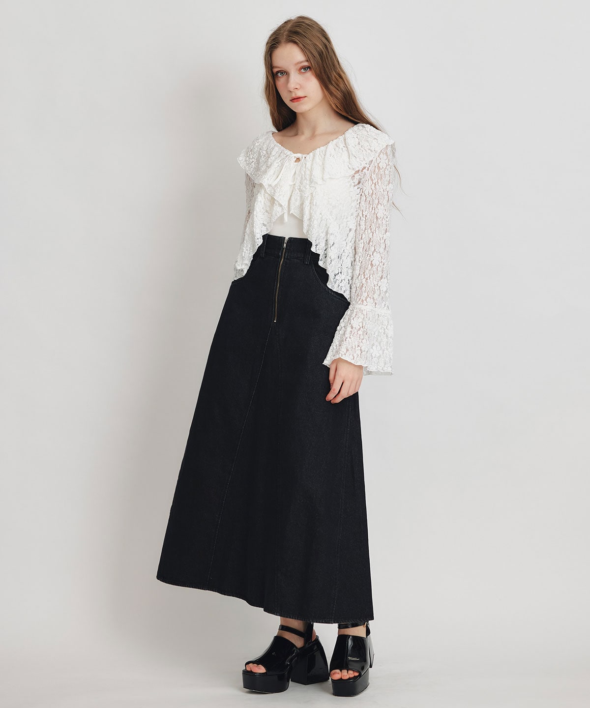 レースフリルカラーショートカーディガン