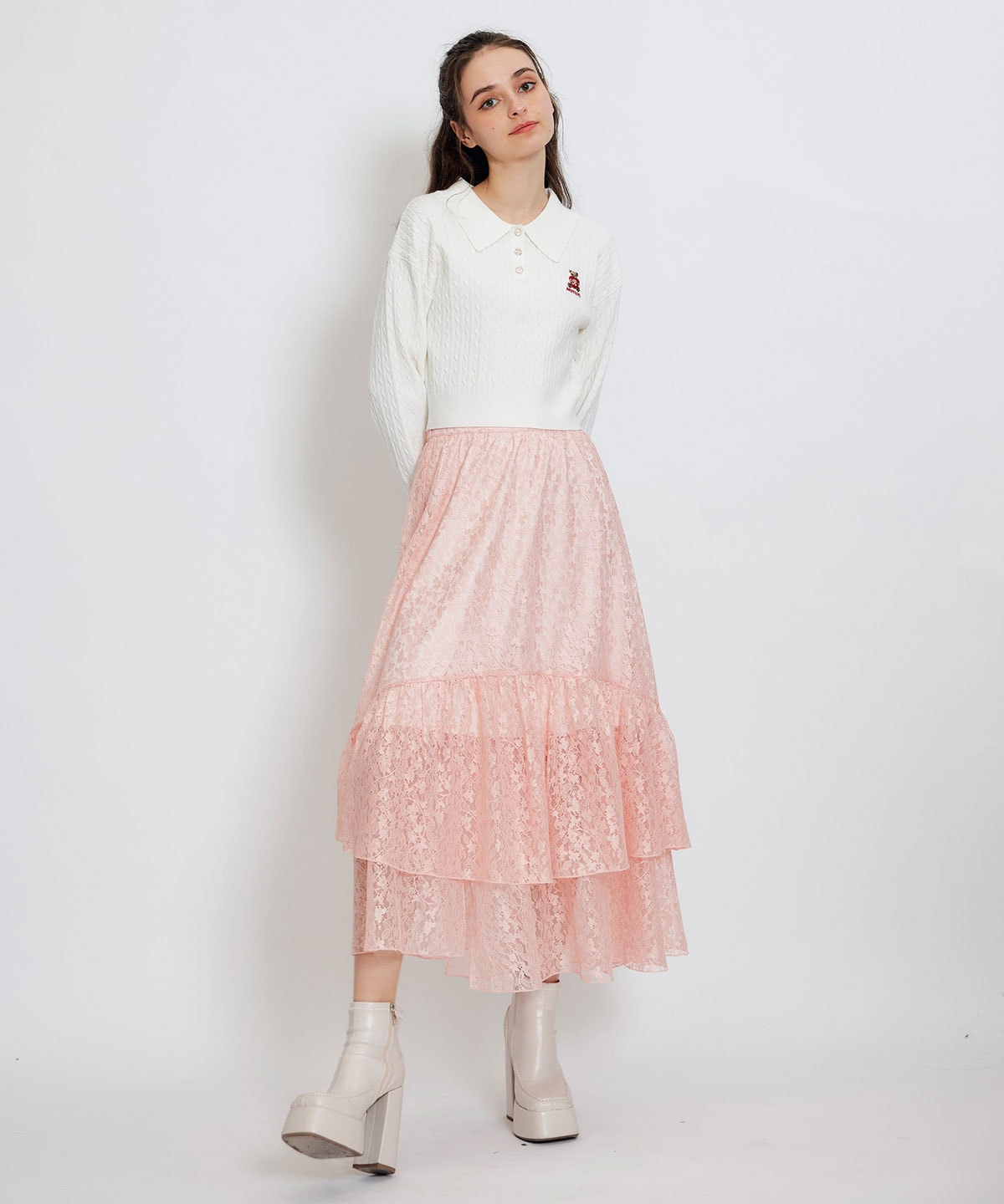 スリットレースフレアロングスカート