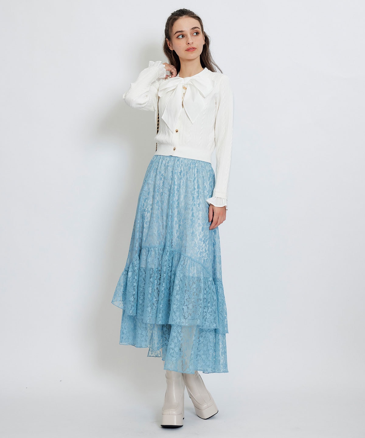 スリットレースフレアロングスカート