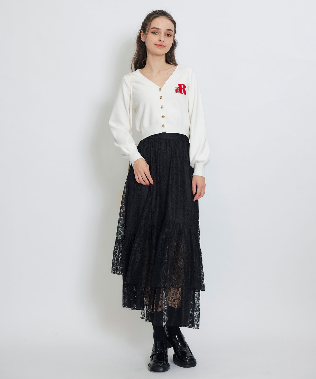 スリットレースフレアロングスカート