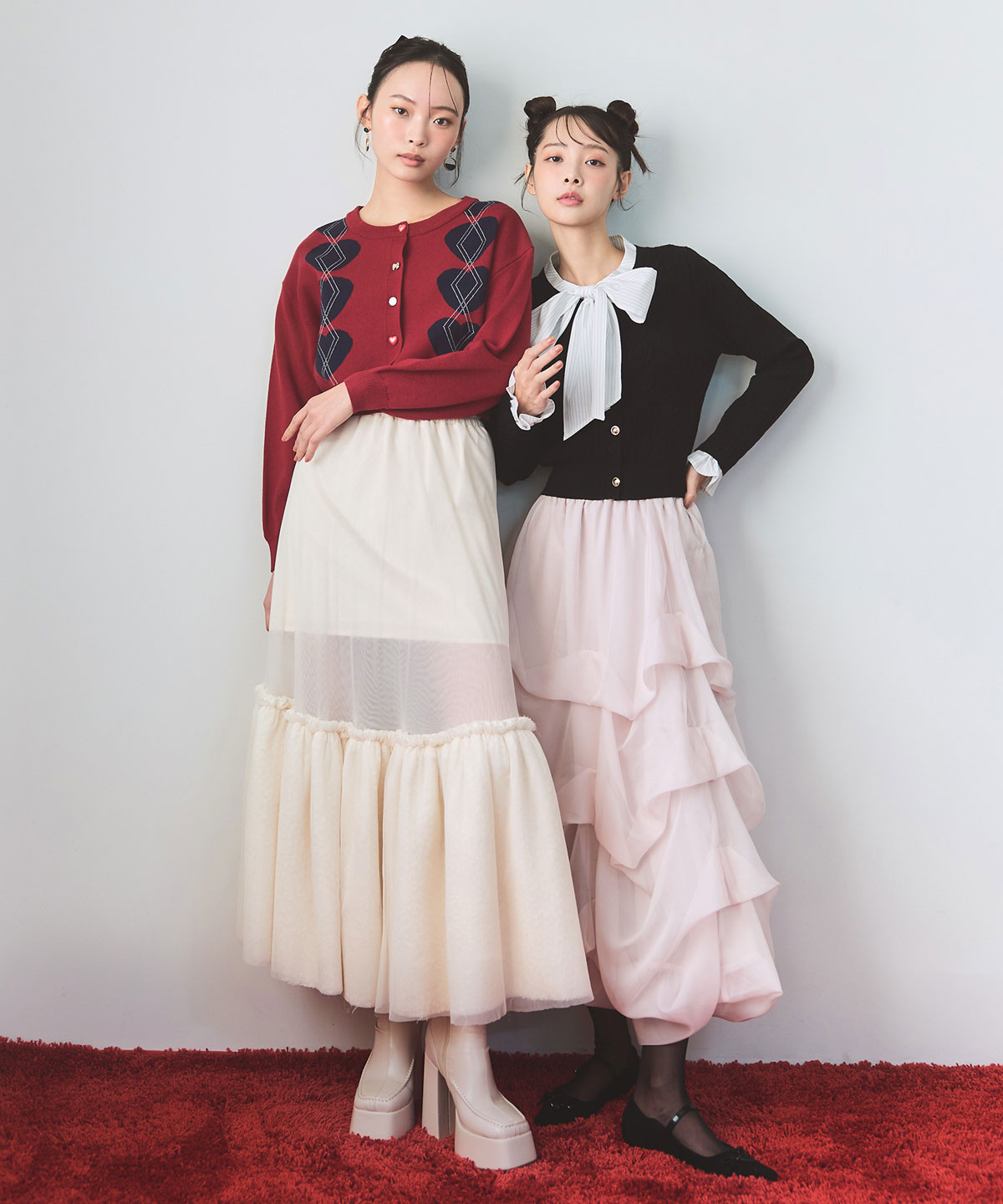 ボリュームシアーチュールフレアロングスカート