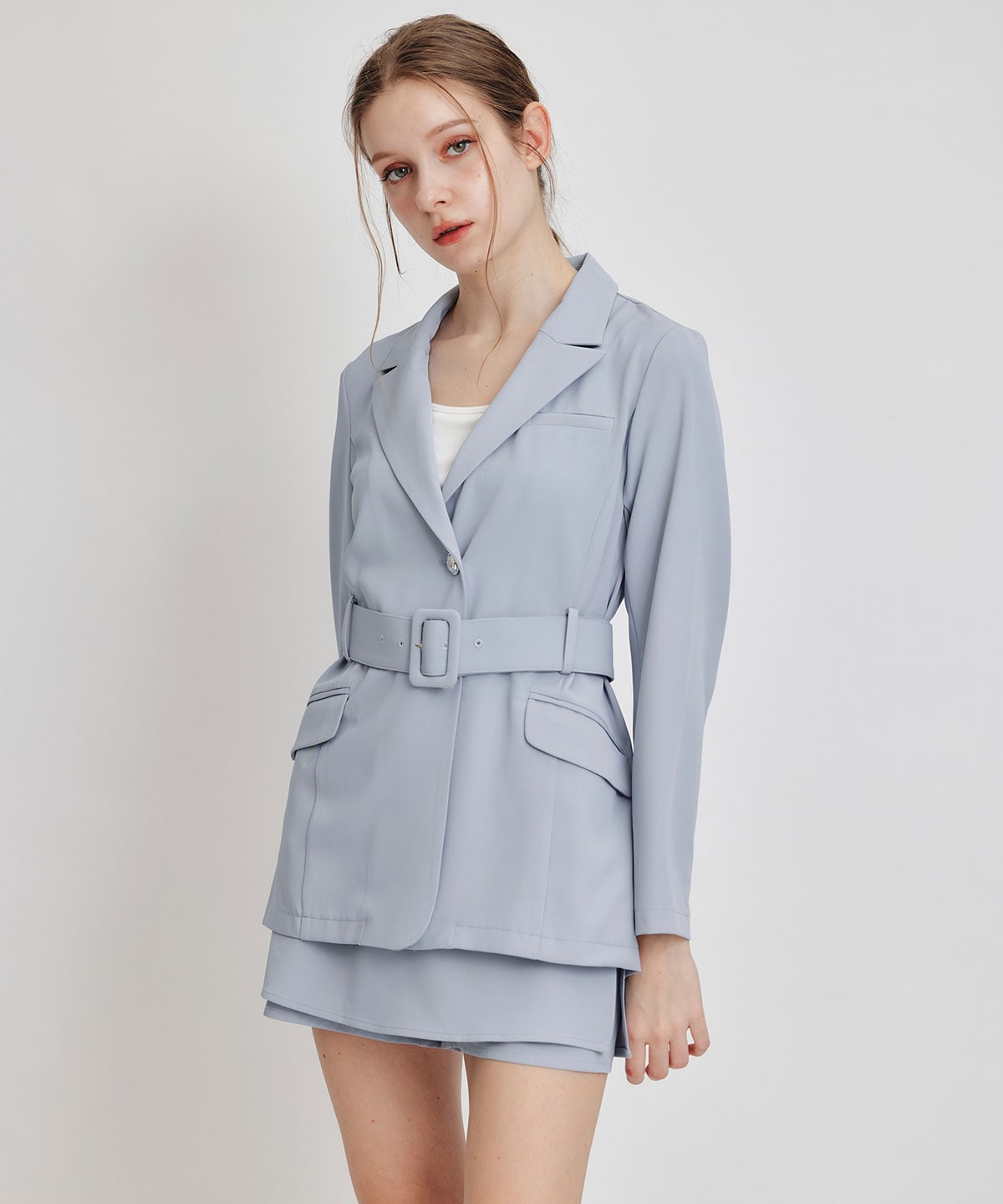 【セットアップ可能】アイシーカラーショートパンツレイヤードフレアミニスカート