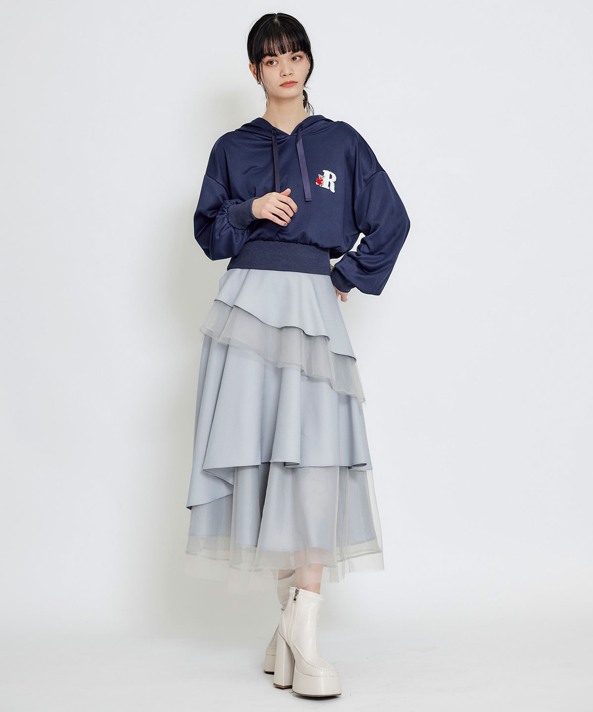 シアーMIXティアードロングスカート