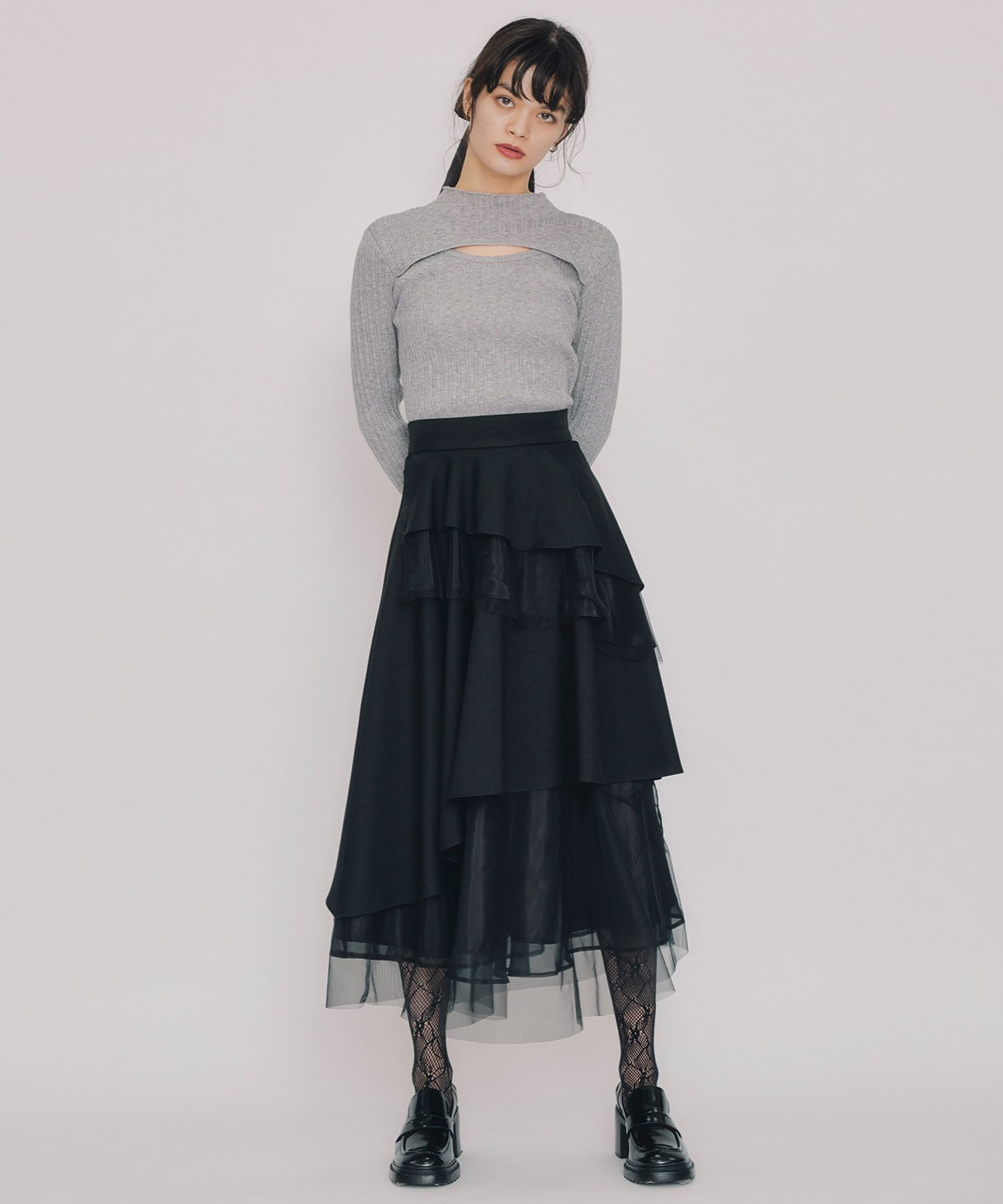 シアーMIXティアードロングスカート
