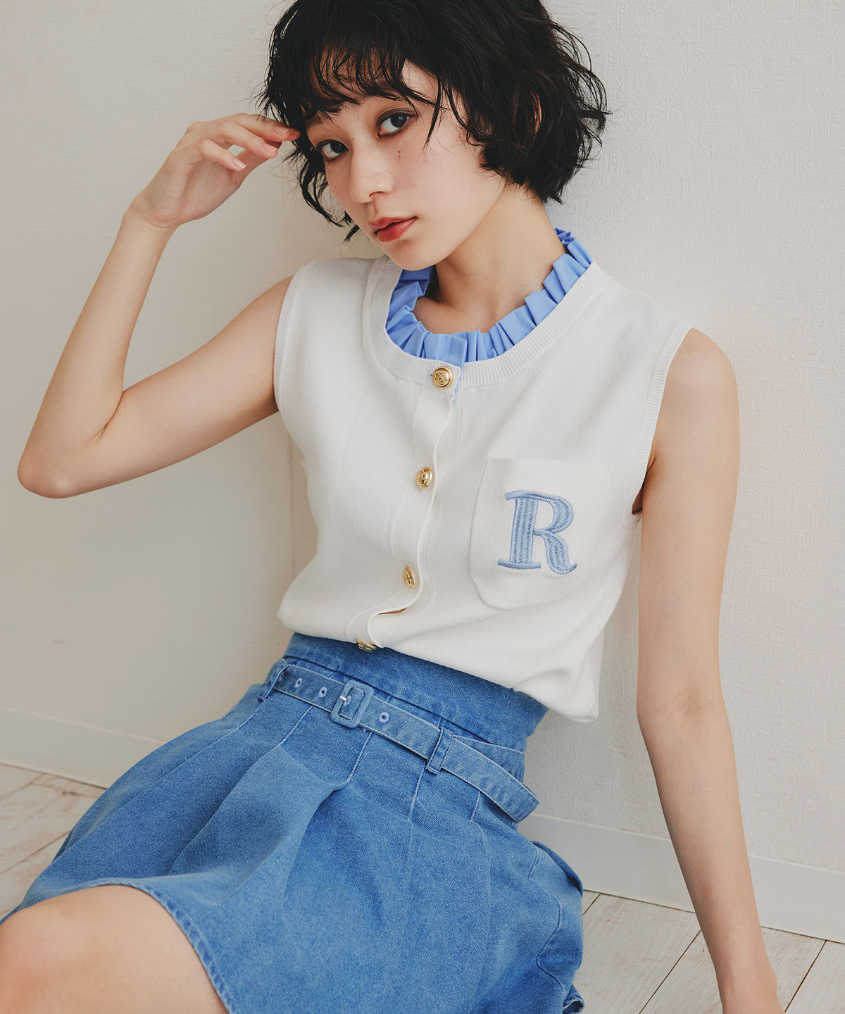デニムプリーツハイウエストミニスカート