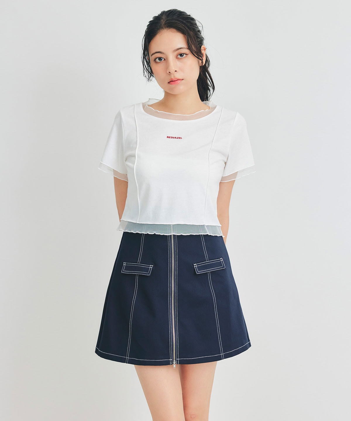 ZIPレイヤードデザインミニスカート