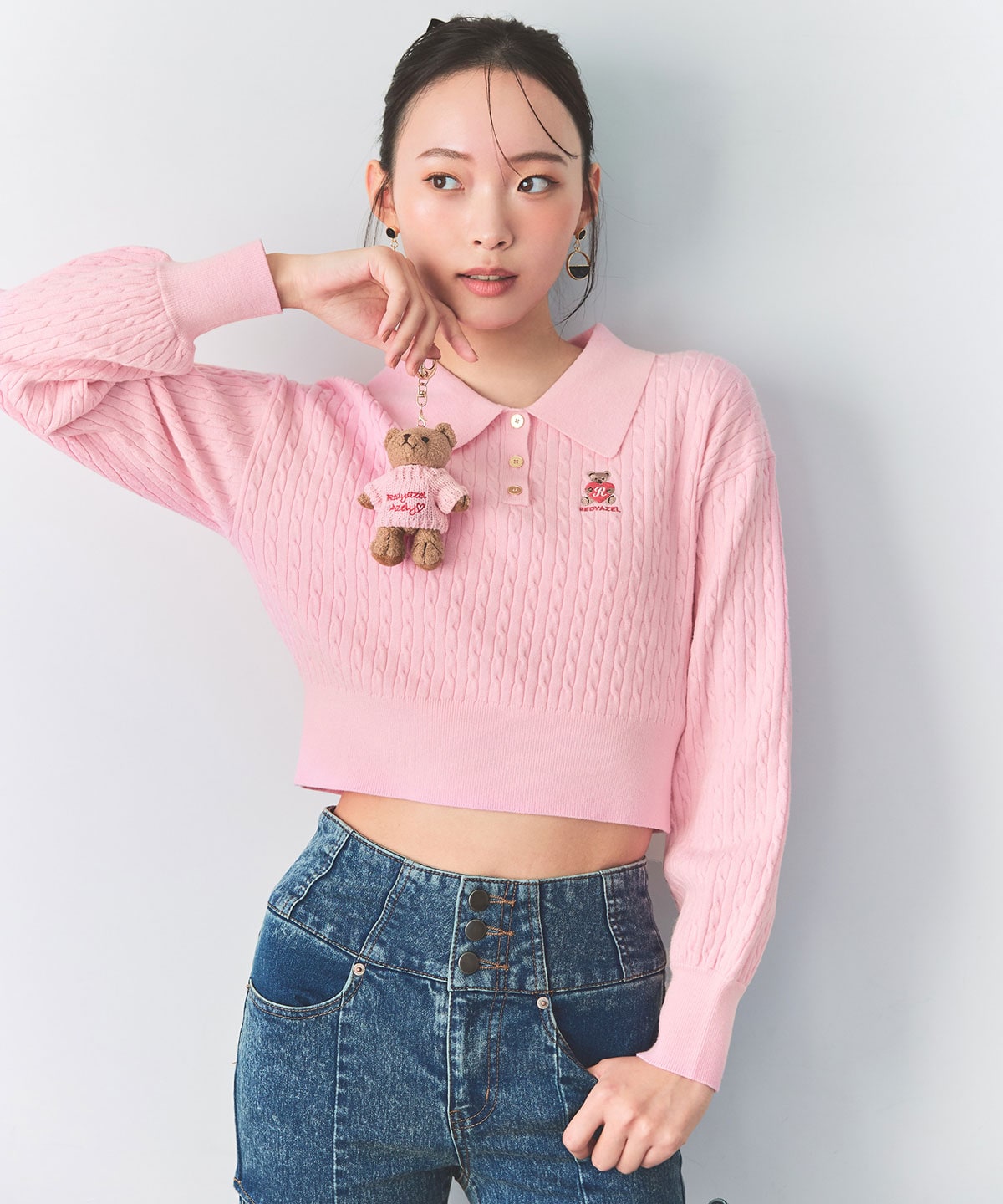 カットアウトリボンストレッチデニム