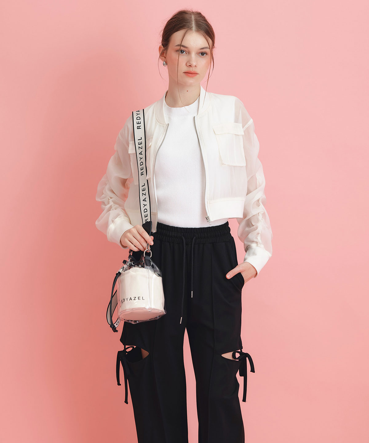 サイドカッティングリボンワイドパンツ