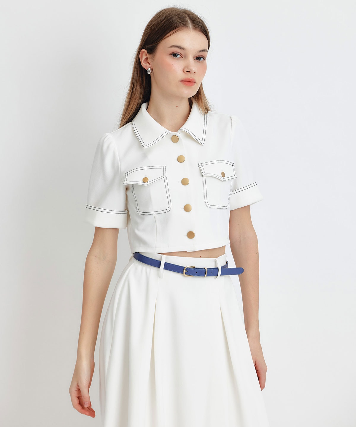 ショートジャケット×フレアロングスカートセットアップ