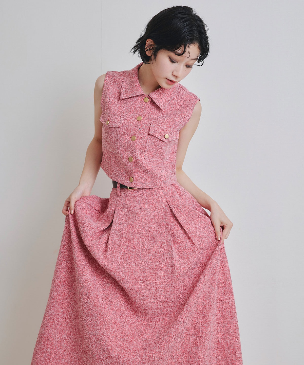 サマーツイードベスト×ロングフレアスカート