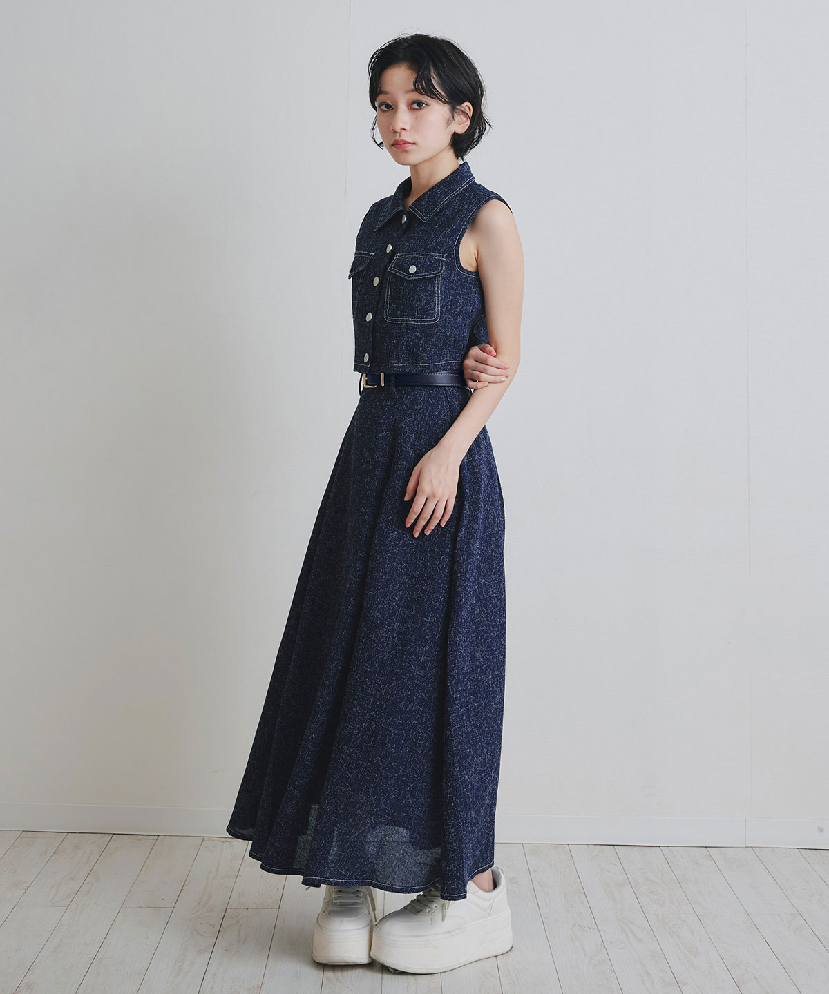 サマーツイードベスト×ロングフレアスカート