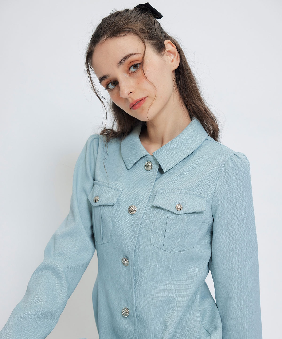 スプリングツイードシャツミニフレアワンピース