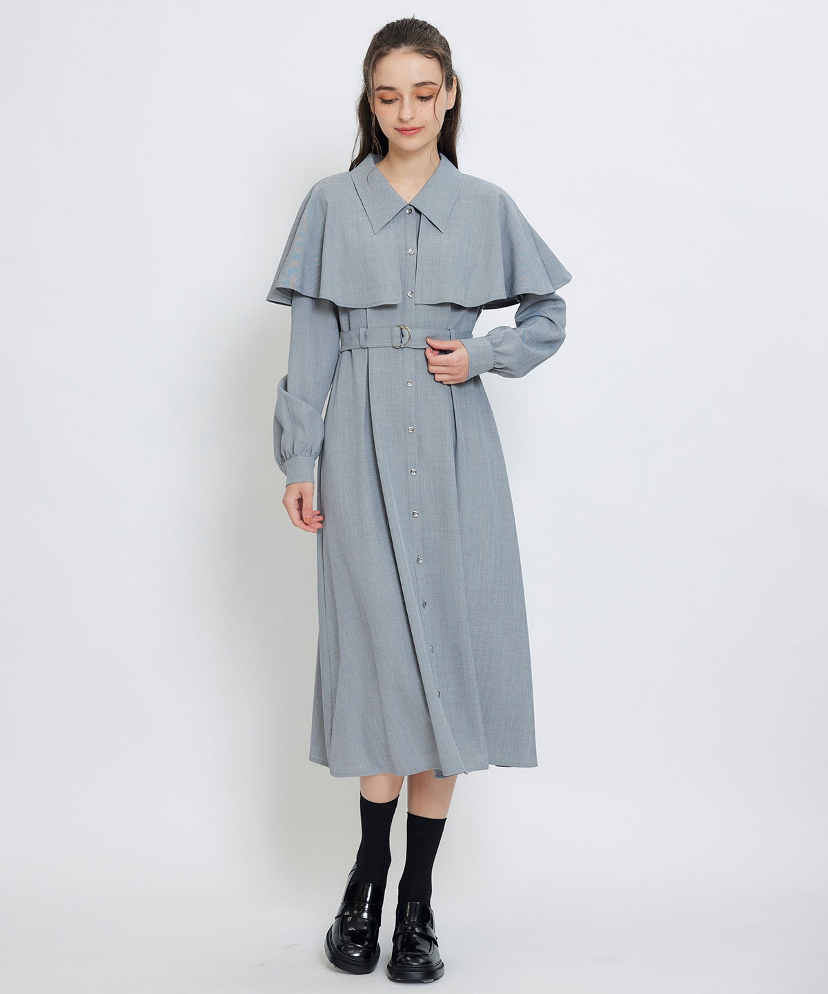 ケープライクロングフレアワンピース