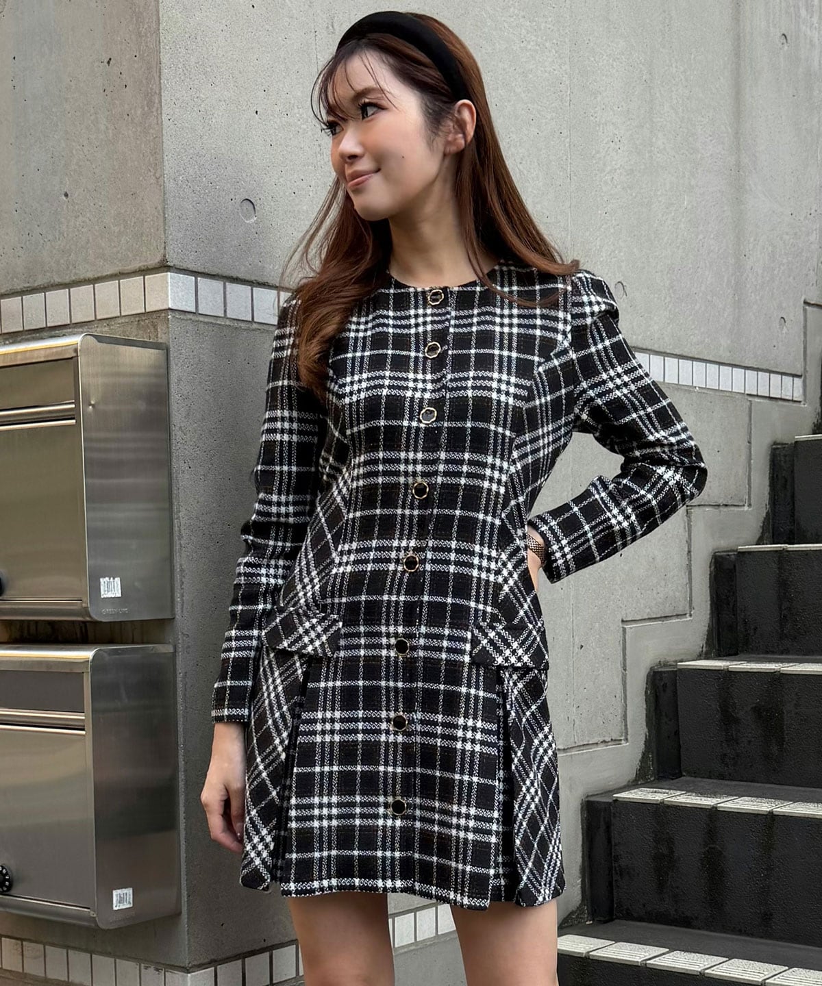 バイアスチェックツイードミニワンピース